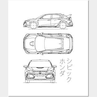 Civic FK8 Type R (10th Gen) Blueprint Posters and Art